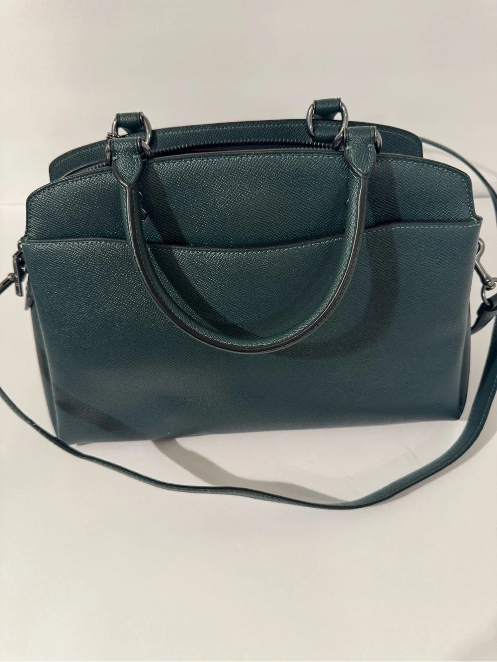 Coach Forest Green Lillie Carryall Leather Satchel Bag With Matching Wallet Set